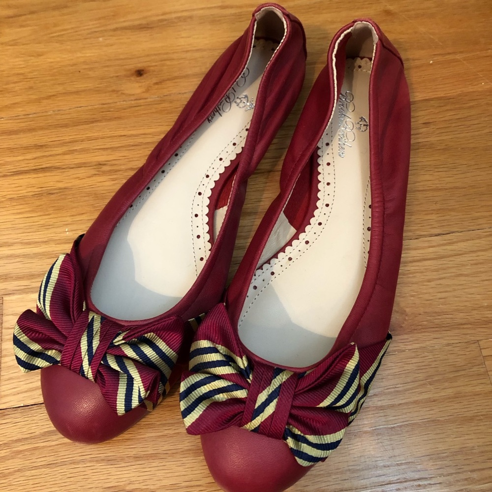 Brooks Brothers Red Leather Bow-tie Ballet Flats